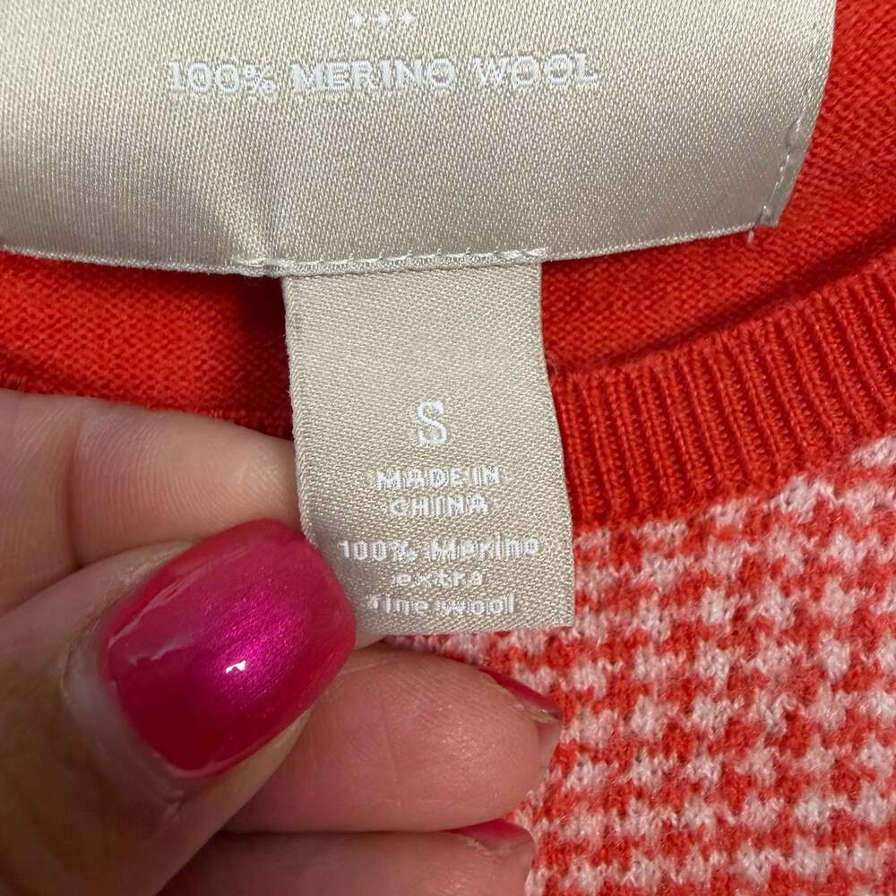 Banana Republic Orange 100% Merino Wool Houndstooth Panel Sweater - Picture 4 of 6